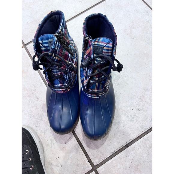Sperry Topsider Blue Saltwater Kick Back Plaid Quilted Duck Boots 8 Waterproof - Picture 1 of 7